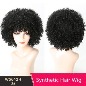 12 inç Afro Kinky Kıvırcık Sentetik Peruk Renk 2 # Pelucas Simülasyon İnsan Saç Peruk Perruques De Cheveux Tomunları WS642H