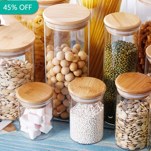 Mason Candy Jar For Spices Glass bamboo Cover Container Glass Jars With Lids Cookie Jar Kitchen Jars And Lids Wholesale