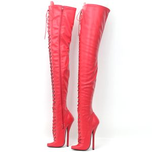 Wholesale thigh high crotch fetish boot for sale - Group buy Matt Red Crotch Thigh Boots inch Stiletto High Heel Pointed Toe Fetish Ballet Lace Up Thigh High Boots