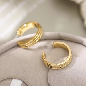 Wholesale thick earrings resale online - Korea Geometric C shaped Gold Color Metal Stud Earrings For Women Fashion Party Thick Circle Minimalist Jewelry Gifts