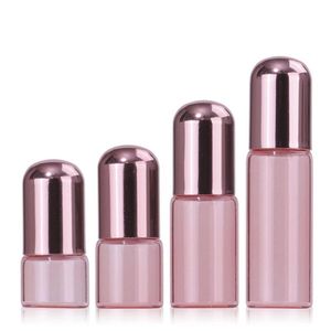 Bottiglie a rullo in vetro rosa da 1 ml 2 ml 3 ml 5 ml con sfera in metallo e coperchio in oro rosa per profumo di olio essenziale