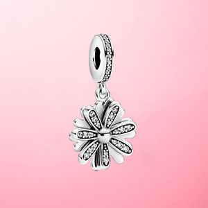 Gerçek 925 Ayar Gümüş Köpüklü Daisy Çiçek Dangle Charm Boncuk Fit Orijinal Pandora Charms Bilezik Kolye Kolye Takı Q0531