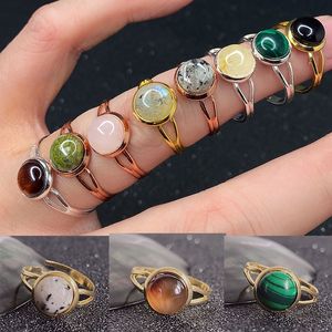 Handmade Bohemian Jewelry Natural Stone Healing Crystal Ring for Women Charm Birthday Party Rings Adjustable silver gold rose metal 10mm 12mm