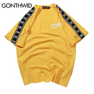 Gonthwid fita manga impressa manga curta t-shirt hip hop casual camisetas verão moda algodão tees streetwear 210317