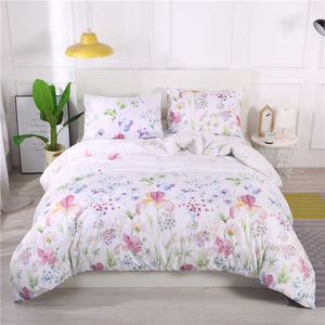 2/3 pz Bellissimo Fiore Piuma Onda Stampa Set di Biancheria da Letto Morbido e Traspirante Copripiumino Federa Completa Queen King Size Biancheria da Letto 210706