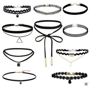 10pcs 블랙 레이스 벨벳 스트립 여자 칼라 파티 쥬얼리 목 액세서리 chokers 수제 체인 목걸이