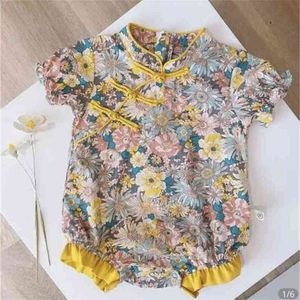 Sommar baby romer tjej kläder barnens kostymer nationell stil foral cheongsam bodysuit 210528