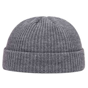 Jesień Zima Melon Cap Męskie Kobiety Dzianiny Czapka Czapka Skullcap Sailor Caps Mankiet Krótki Brimless Retro Granatowy Styl Kapelusze Casquette Y21111