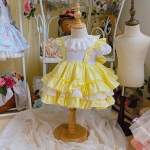 2 pcs Espanhol bebê vestido meninas aniversário de páscoa amarelo dreeses crianças lolita princesa vestido de baile crianças espanha boutique roupas 210615