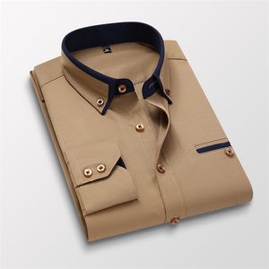 Мужская рубашка с длинным рукавом Slim Fit No-гладильные рубашки Весна Осень Бизнес Социальное платье Повседневная Кнопка Бренд Мужская Одежда 210708