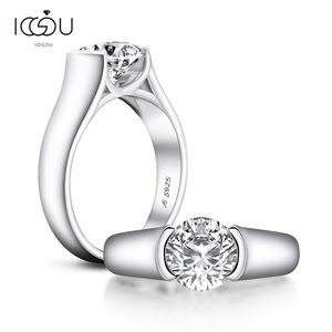 Iogou Real 2 Carats D Färg Diamant Bröllop Ringar för Kvinnor 18K Vitguld 100% 925 Sterling Silver Bridal Ring 211217