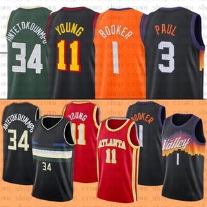 34 Antetokounmpo 1 Devin 11 Trae Booker Jovem Chris 3 Paul Basketball Jerseys Giannis Charles Barkley Steve Nash Butler costurado Jersey