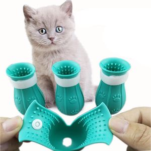 Katter Grooming Anti-Scratch Boots Silicone Cat Shoes Paw Protector Nail Cover för badning Barbering Kontrollera injektion XBJK2106