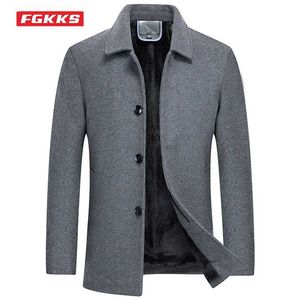 Fgnks vinter mäns märke ullrock mode solid färg fleece tjock breasted overcoat varm tungt affärer casual ull coat man 211122