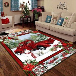 Weihnachten Red Truck Snowy Cardinal Living 3D-gedruckte Teppiche Matte Anti-Rutsch-großer Teppich Home Dekoration 211124