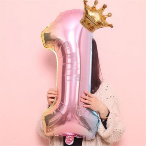 #S 1pc Crown Number Foil Balloons Number Ballon Happy Birthday Party Decoration 32 Inch Birthday Party Decorations Kids shower