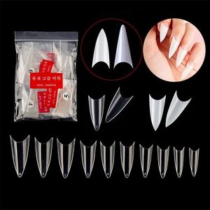 Wholesale acrylic nail bags resale online - False Nails bag Short Stiletto Nail Tips Clear Natural Color Artificial Acrylic Transparent French