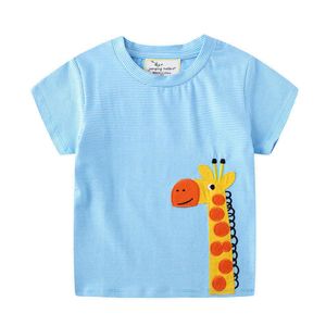 Atlama Metre Varış Bebek Pamuk Hayvanlar Aplike T Shirt Kısa Kollu Yaz Erkek Kız Tees Tops 210529