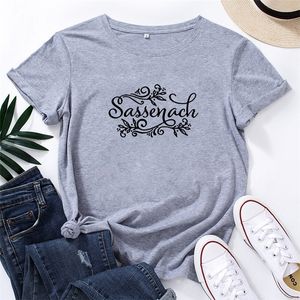 Sassenach Printed Tee рубашка Femme лето с коротким рукавом O-шеи футболки женские хлопковые свободные вершины черные белые женщины футболка 210304