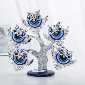 H&D Blue Evil Eye Tree Feng Shui Owl Decorative Collectible Housewarming Gift Showpiece for Protection,Good Luck & Prosperity 210929