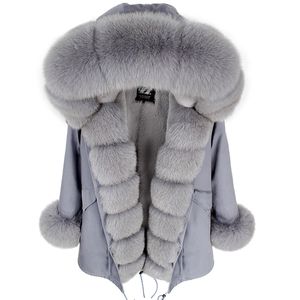 Maomaokong inverno Cappotto da donna giacche nere outwear parka spesso cappotto di pelliccia di volpe reale naturale Giacca da donna Cappotto di pelliccia da donna 210927