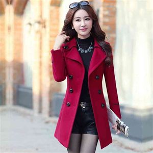 Korean Coat Fashion Woolen Overcoat Women Slim With Belt Meidum Long Casual Spring Autumn Coats Femme Casaco 210525