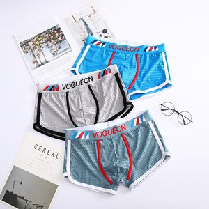 Mens Boxer Pants Ice Silk Mesh Män underkläder Mid-midja andas andas shorts bekväma man trosor