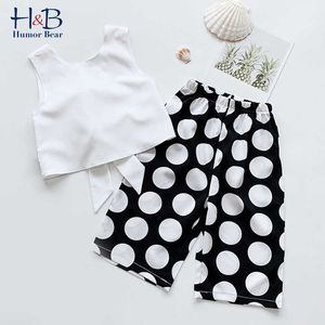 Humor Bear Girl Clothes Set 2021 New SummerBowknot Vest + Pantaloni a gamba larga 2 pezzi Casual Toddler Abbigliamento per bambini X0902