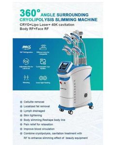 9 in 1 Body Cryo Slimming Super 360 cryotherapy 4 handles working together Cryolipolysis+Cavitation+RF+lipolaser double chin removal wit 5 handle Machine