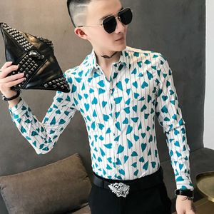 Moda Love Drukowane koszule Mężczyźni Z Długim Rękawem Slim Fit Casual Shirt Business Formal Dress Tops Streetwear Party Bluzka 210527