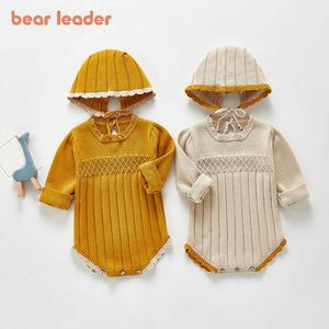 Bear Leader Autumn Winter Toddler Baby Knitted Rompers Infant Casual Clothes With Hat born Girls Boys Korean Style Bodysuits 210708
