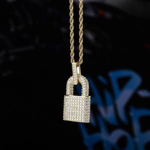 Hip Hop Bling Lock Pendant Iced Out Cubic Zircon Necklace For Men Women Gold Silver Jewelry Charm