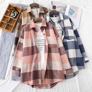 Spring Women Big Plaid Full Sleeve Thick Warm Woolen Shirt Jacket Winter Oversize Tops Stylish Girl Casual Outwear T0N444T 211025