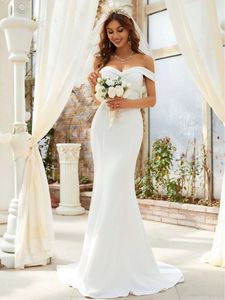 Simple Off Shoulder Mermaid Wedding Dress 2024 Simple Soft Satin Summer Backless Bridal Party Gowns robe de soiree