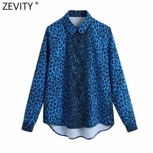 Zevity Women Vintage LeopardプリントBreated Smock Blouse女性長袖ビジネスKimono ShirtsシックBlusas Tops LS7657 210603