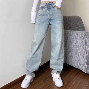 Mom Jeans Pantaloni larghi a vita alta da donna dritti Pantaloni larghi casual bianchi neri non definiti 210915