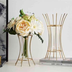 Golden Metal Vase Home Creative Living Room Flower Stand Decoration Terrarium Potter Ative 210610