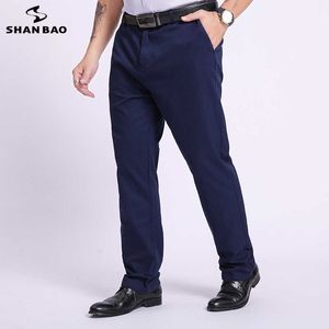 Shan Bao Outono Plus Size Algodão Loose Reta Marca Calças de Negócios Casual Juvenil Masculino Calças de Algodão Preto Blue Khaki 210531