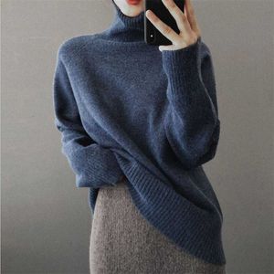 Yygegew cashmere outono inverno espesso camisola pulôver mulheres manga comprida oversize alto-pescoço básico chique knit camisola top 211018