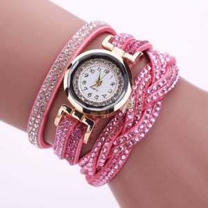 Wielowarstwowy Kwarcowy Twist Splot Skórzany Bransoletka Zegarek z Rhinestone Diamond Wrap Strap Wristwatches dla kobiet Dziewczyny Hurtownie