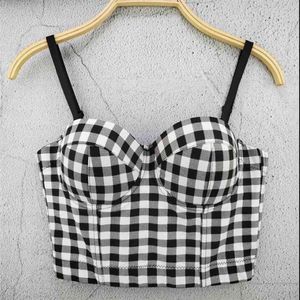 Wiosna Lato Retro Bawełna Plaid Bustier Push Up Night Club Bralette Kobiet Kwiatowy Bra Cropped Top Kamizelka Gorset Plus Rozmiar L540 210527