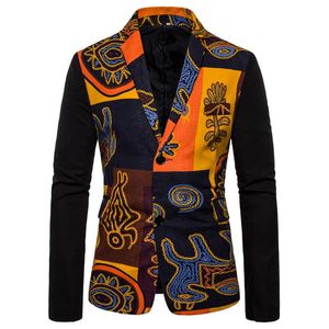 Mäns kostymer blazers 2021ethnic Style Men Långärmad Casual Coats Blazer Afrikansk kostym Skal Smal Fit Print Outwear Male M-4XL