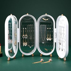 Storage Bottles & Jars Screen Folding Jewelry Box Earrings Display Stand Bracelet Necklace Foldable Portable Plastic