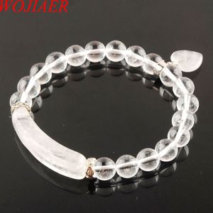 WOJIAER Natürliche Stein Perlen Weiß Kristall Strang Armbänder Armreifen Herz Form Charme Passenden Frauen Schmuck Liebe Geschenke K3325