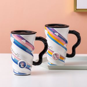 Tazza da caffè Tazza da latte in ceramica creativa con unicorno per la colazione Tazza da latte con manico Regalo per coppia di bicchieri personalizzati per ufficio domestico