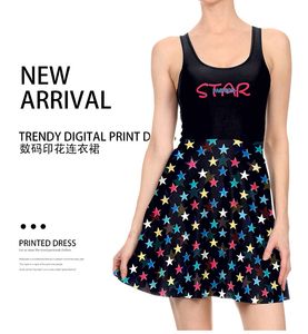 Realfine Summer Dress TLY1155 Fashion Stars Sleeveless Printing Casual Dresses For Women Size S-XL