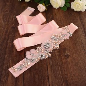 Bruiloft sjerpen S419 R glanzend roze bruid riem strass en kristal prom vrijgezellenfeestje jurk accessoires mode meisje sieraden sjerp
