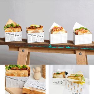 Gift Wrap paski / English Spaper Sandwich Trop Packing Box Burger Kraft Paper Torba Pieczenie Lunch Christmas Party