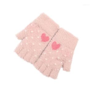 Mode Vinter Kvinnor Stickade Half Finger Handskar Dots Solid Soft Warm Plush Mittens Söt Fingerless Glove Handschoenen Guantes1