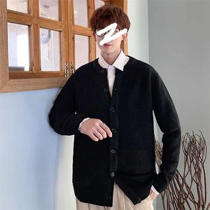 남성 니트 겨울 코트 한국 패션 트렌드 카디건 대형 버튼 스웨터 Crewneck Harajuku Streetwear 빈티지 의류 211014